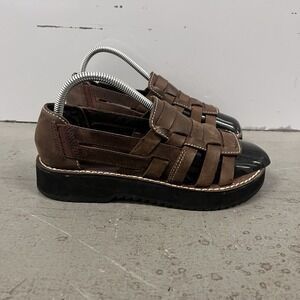 Vintage 90s Grunge M 9.5 W 11 Sandals Brown Fisherman Simple Brand Lug Soles